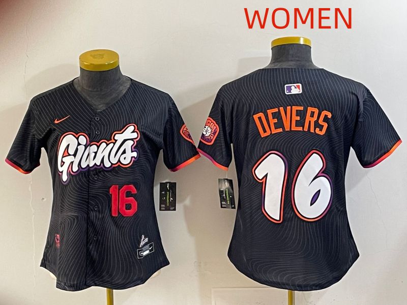 Women 2025 San Francisco Giants 16 Devers Black Joint Name Nike MLB Jersey style 09